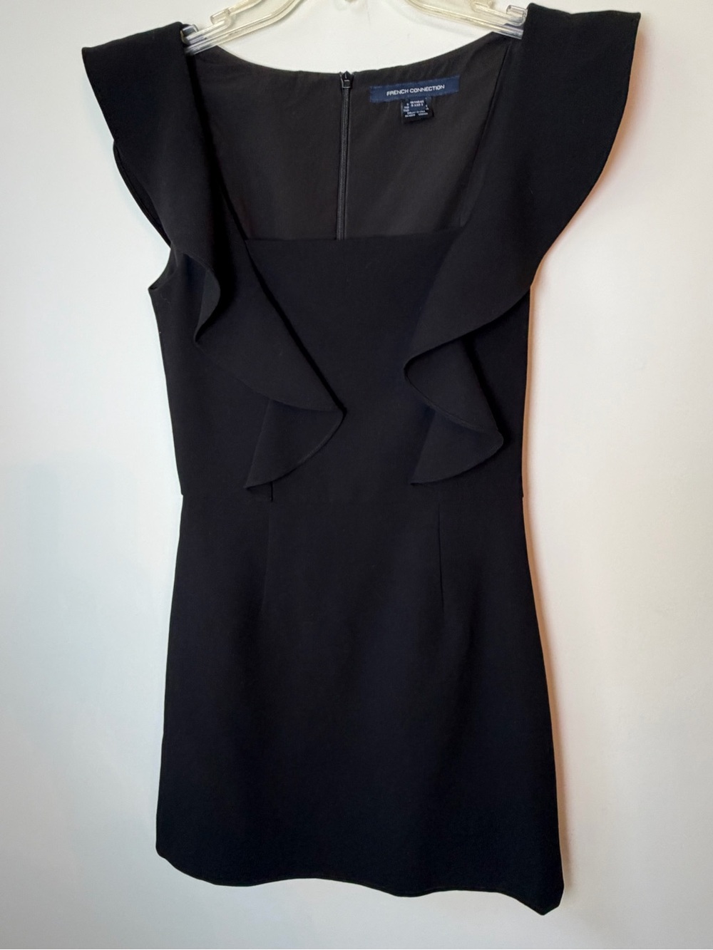 French Connection Womens Black Ruffle-Detail Mini Dress size 2
